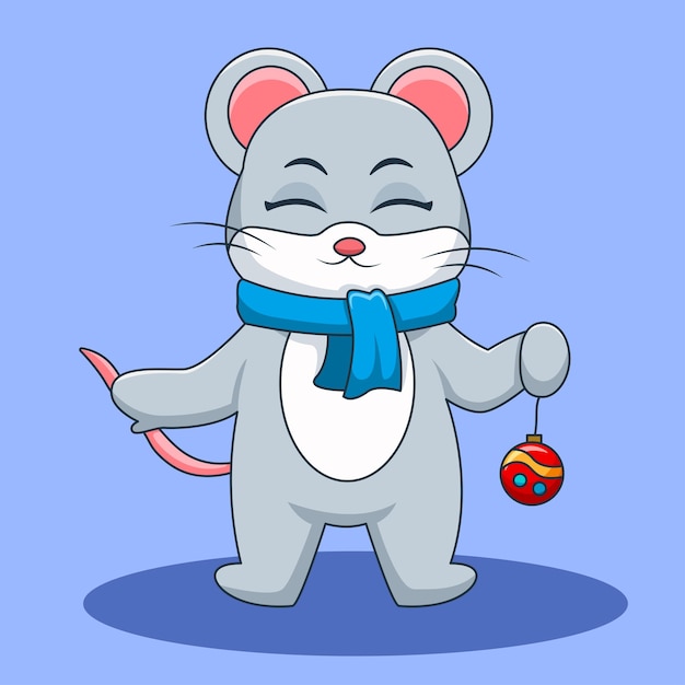 Illustration D'une Souris Mignonne Tenant Une Balle De Noël