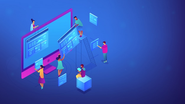 Illustration de spécialistes de l'analyse SEO isométrique.