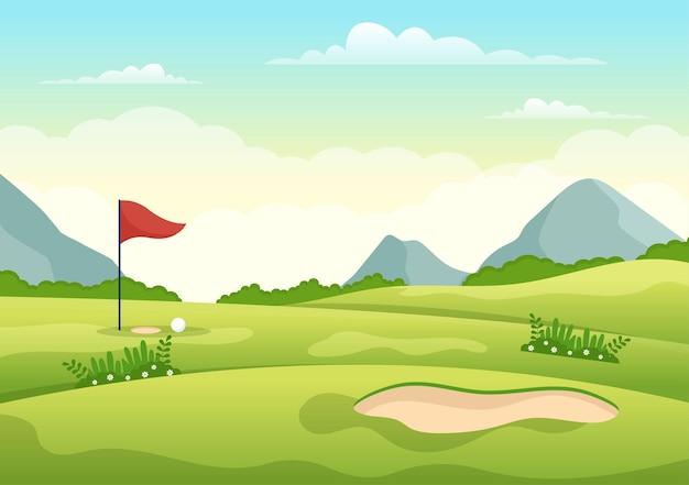 Illustration de sport de golf pour le plaisir en plein air ou le style de vie dans des modèles dessinés à la main de dessin animé plat