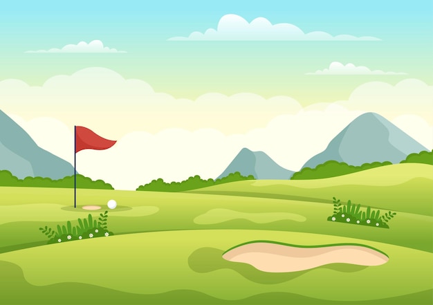 Illustration De Sport De Golf Pour Le Plaisir En Plein Air Ou Le Style De Vie Dans Des Modèles Dessinés à La Main De Dessin Animé Plat