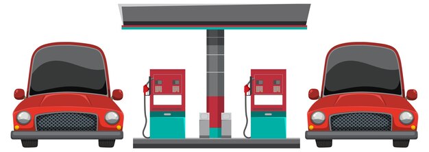 Vecteur illustration d'une station-service et d'une voiture à pétrole