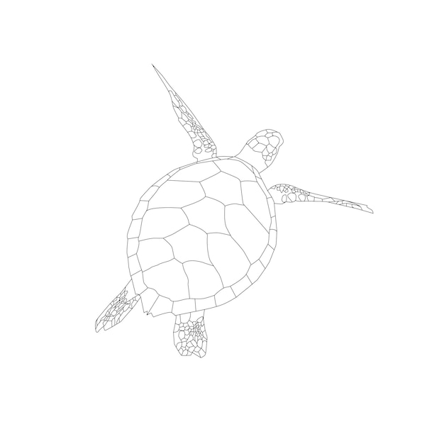 Vecteur illustration de stock d'art de ligne de tortue de mer sur fond blanc