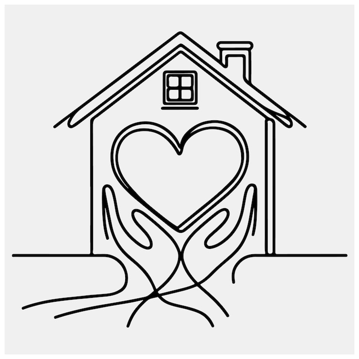 Vecteur illustration de stock dessinée en une ligne continue à l'intérieur de la maison du cœur