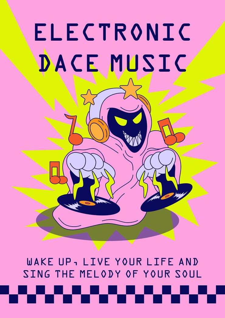 Vecteur illustration de style dessin animé d'affiche musique de danse électronique