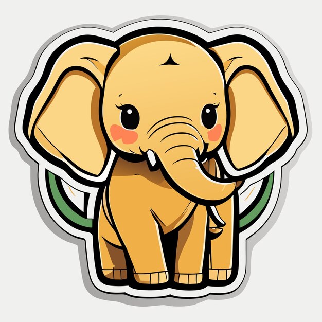 Vecteur illustration de style dessin animé autocollant plat éléphant d'asie