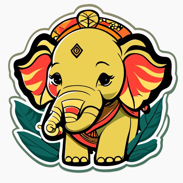 Vecteur illustration de style dessin animé autocollant plat éléphant d'asie