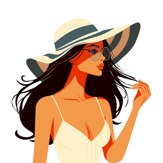 illustration de style de mode fille brune en vacances en haut blanc isolée sur fond blanc