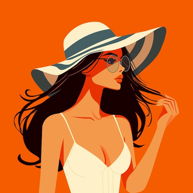 Illustration de style mode vectoriel fille brune en vacances