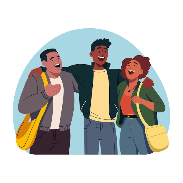 Une illustration de style plat d'amis qui rient ensemble