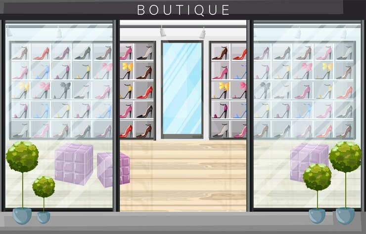Vecteur illustration de style plat boutique de magasin de chaussures