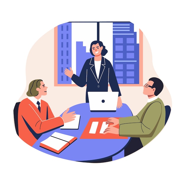 Une illustration de style plat représentant une réunion d'affaires