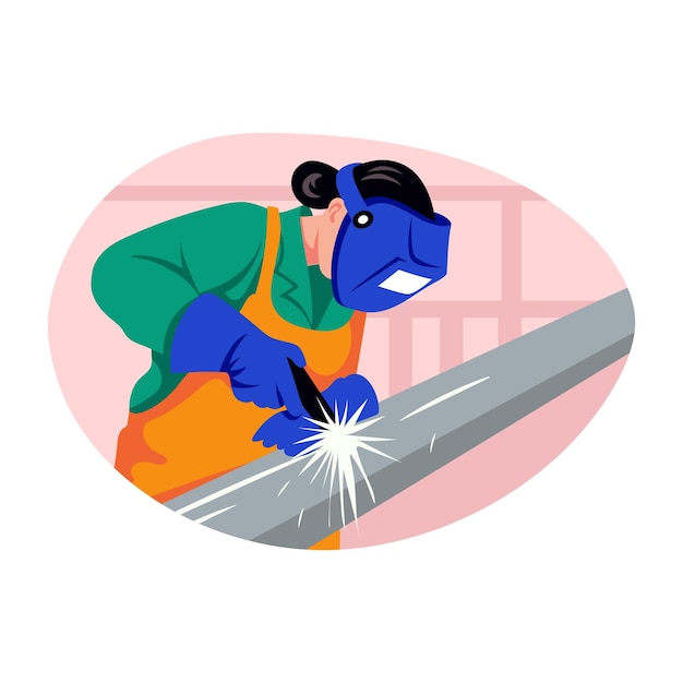 Une illustration de style plat d'une travailleuse de soudage