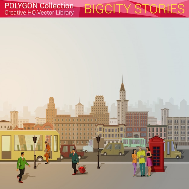 Illustration De Style Polygonal De Paysage Urbain Ville.