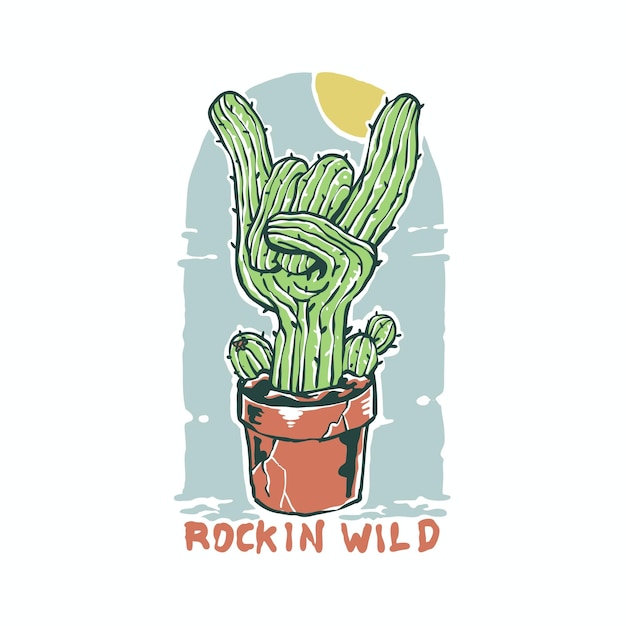 Illustration De Style Vintage De Cactus Sauvage Rockin