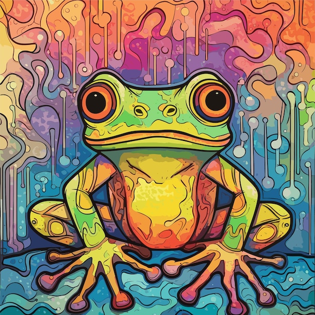 Vecteur illustration en style vitrail avec une grenouille abstraite