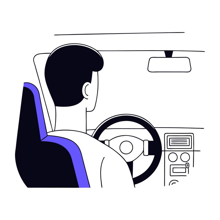 Une illustration stylisée d'un homme conduisant une voiture