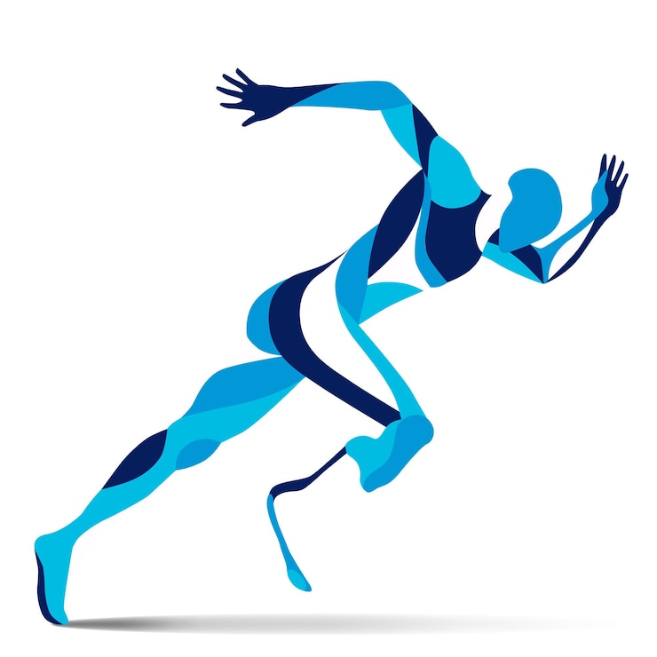 Vecteur illustration stylisée à la mode mouvement paralympique en cours d'exécution homme ligne silhouette vecteur de course paralympique