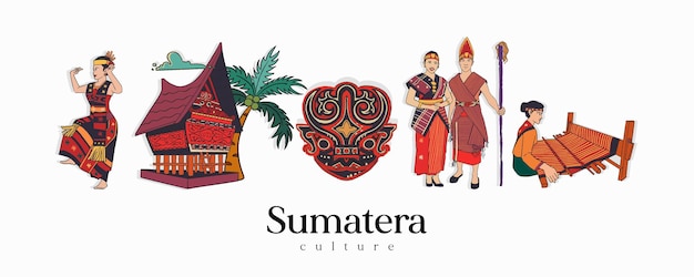 Illustration De Sumatera Bataknese Isolé. Cultures Indonésiennes Dessinées à La Main