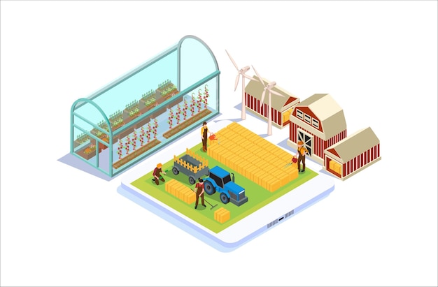 Vecteur illustration de surveillance de la technologie agricole isométrique