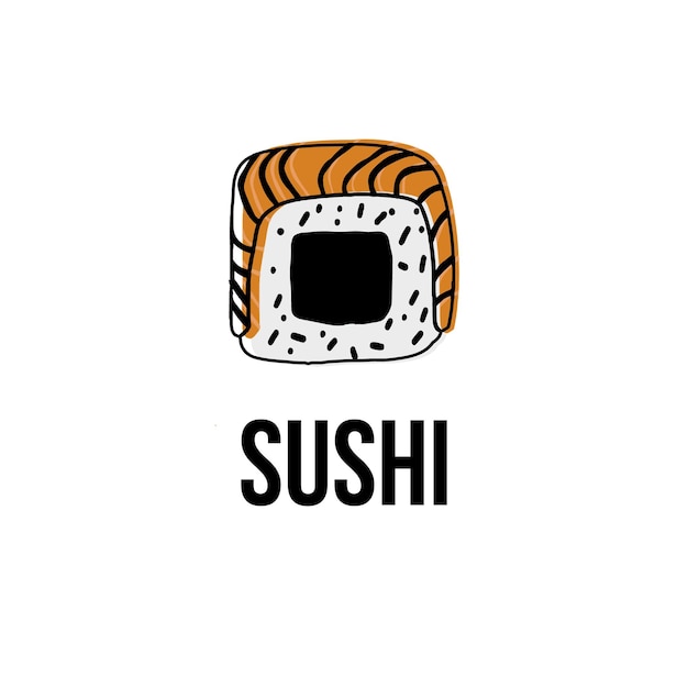 Illustration De Symbole De Logo De Sushi Dans Le Style De Griffonnage D'isolement Sur Le Blanc