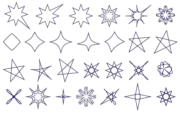 Illustration de symboles dessinés à la main avec des étoiles et des étincelles