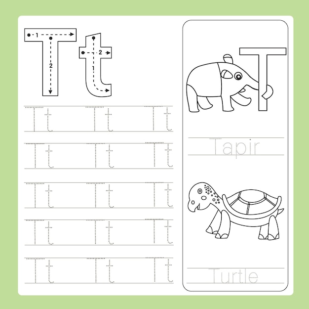 Vecteur illustration de t exercice az dessin animé vocabulaire animal