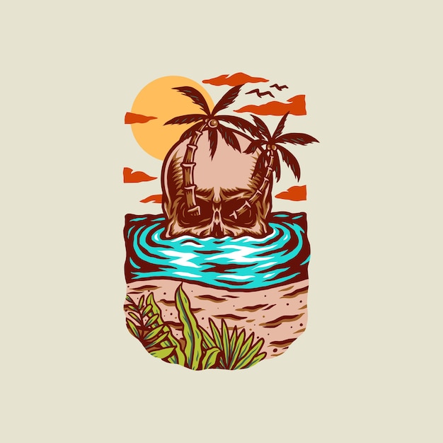 Vecteur illustration de t-shirt crâne plage d'été