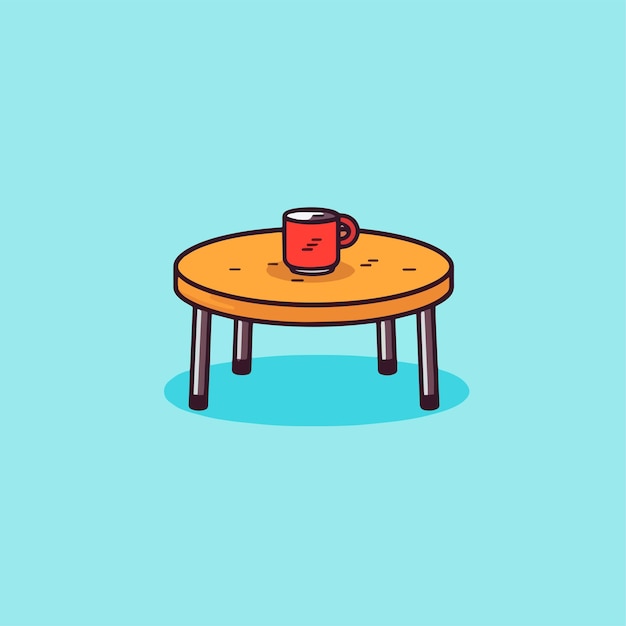 Illustration D'une Table Basse Avec Une Tasse Rouge Dessus