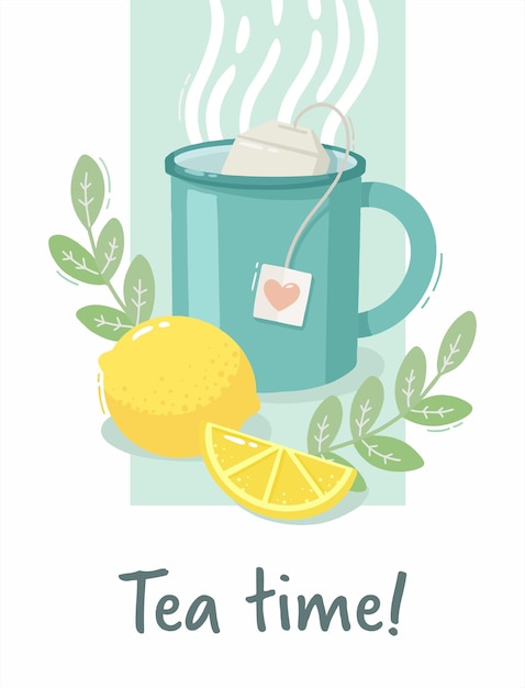 Illustration D'une Tasse Avec Du Thé Chaud Au Citron