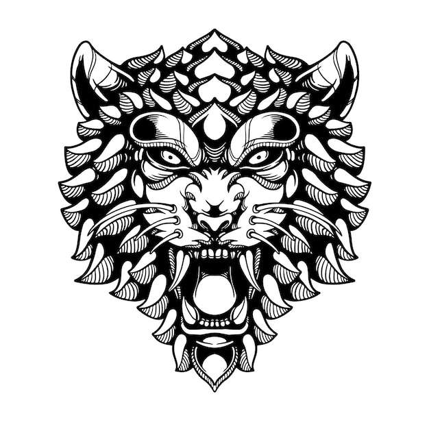Illustration De Tatouage De Tigre Noir Et Blanc