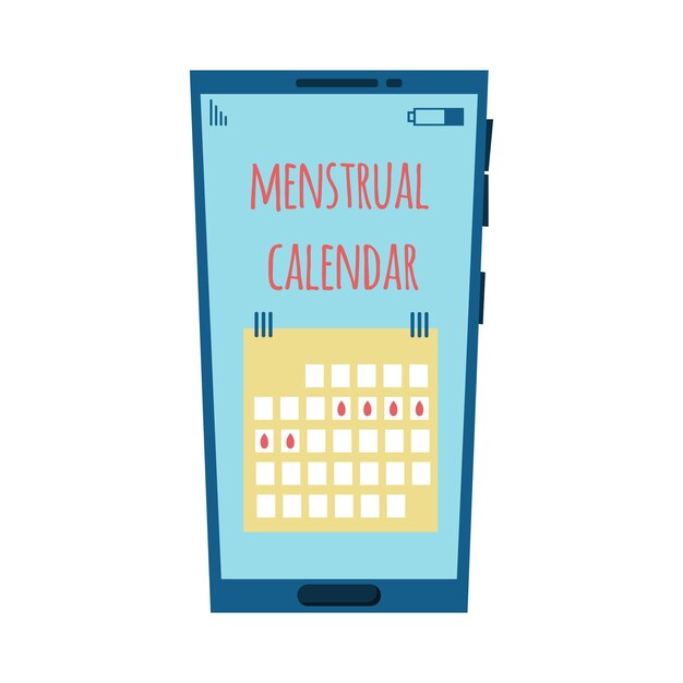 Illustration d'un téléphone avec un calendrier menstruel Concept de calendrier menstruel au téléphone