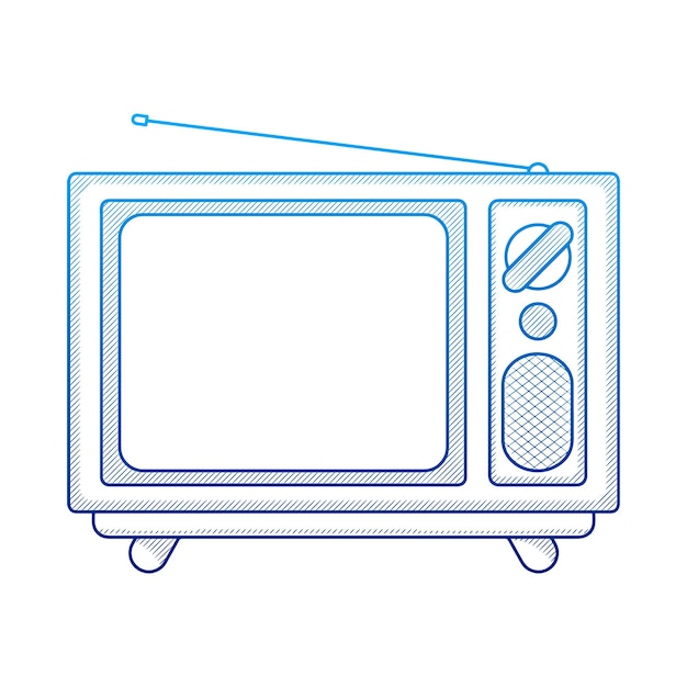 Illustration de télévision vintage avec style doodle contour dessiné à la main