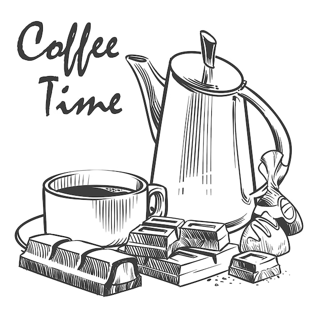 Illustration de temps de café dessiné à la main.