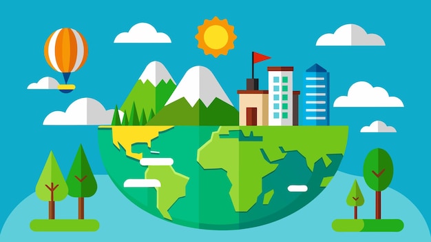 Illustration de la Terre durable mettant en valeur l'énergie verte et l'équilibre urbain