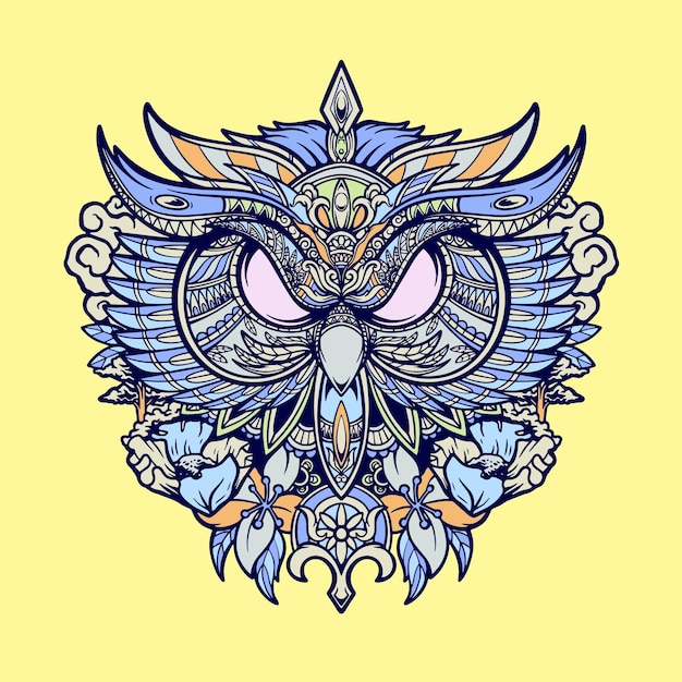 illustration de tête d'animal hibou doodle