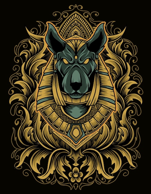 Illustration Tête D & # 39; Anubis Avec Ornement De Gravure