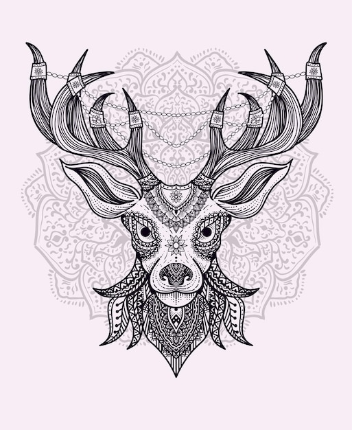 Illustration Tête de cerf avec ornement mandala.