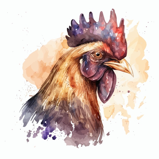 Illustration De Tête De Coq Dessiné Main Aquarelle Illustration Dessinée à La Main Isolée Sur Fond Blanc Dans Un Style Bohème