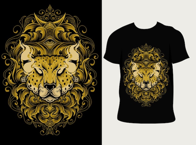 Illustration Tête De Guépard Avec Ornement De Gravure Sur La Conception De T-shirt