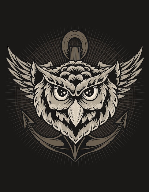 Illustration Tête De Hibou Vintage Avec Ancre