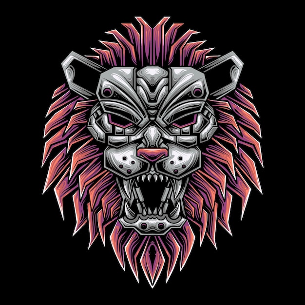 Vecteur illustration tête de lion style mecha