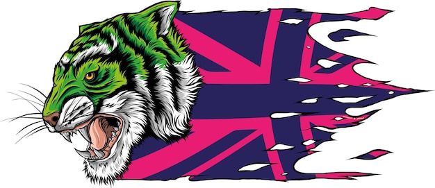 Vecteur illustration de tête de tigre avec drapeau britannique