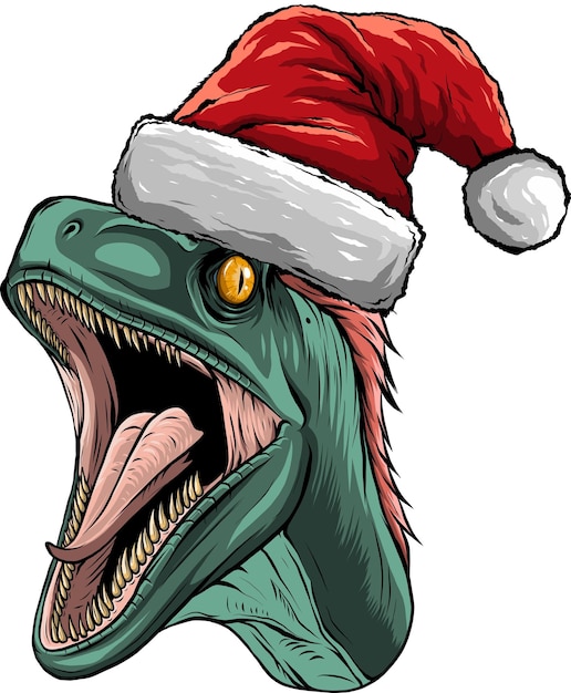 illustration de la tête de vélociraptor avec un chapeau de Noël