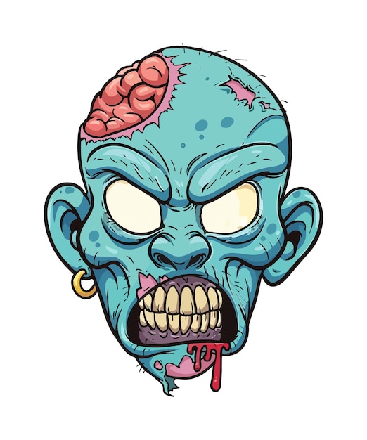 Illustration d'une tête de zombie avec un demi-cerveau ouvert