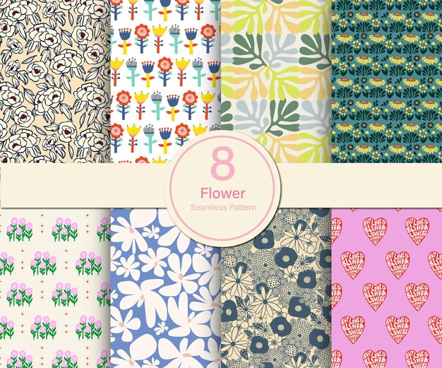 Illustration De Thème Botanique De Fleur De Vecteur 8 Types De Collection De Motifs De Répétition Définie Cuisine Impression