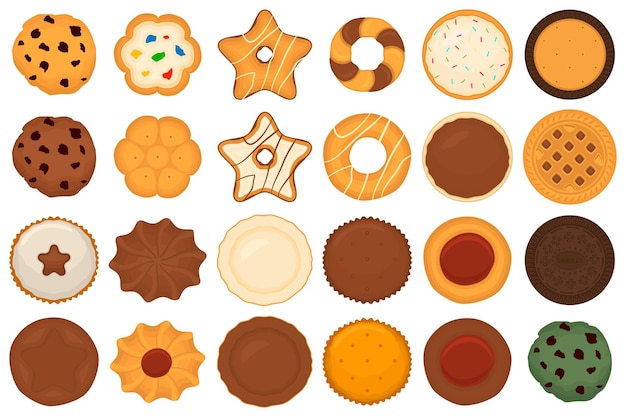 Illustration sur le thème grand ensemble de biscuits différents, kit de pâtisserie colorée