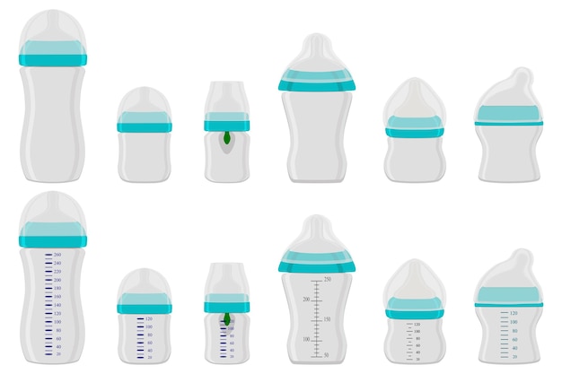 Illustration sur le thème grand kit coloré de lait pour bébé dans une bouteille avec une sucette en caoutchouc