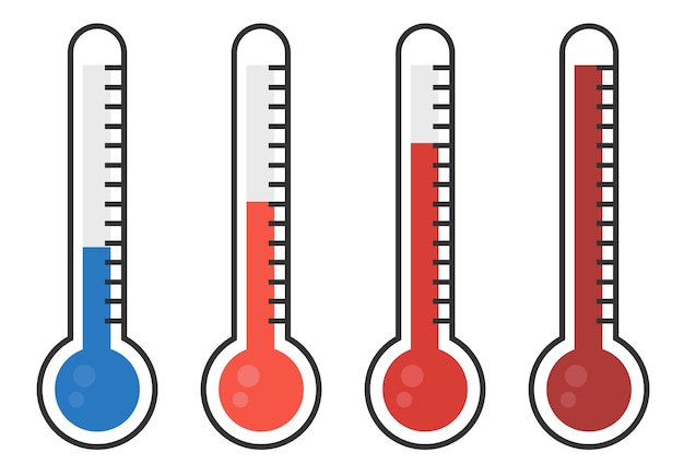 Vecteur illustration de thermomètres rouges avec différents niveaux