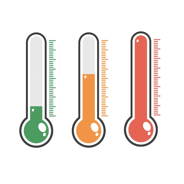 Vecteur illustration de thermomètres rouges avec différents niveaux.