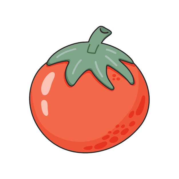 Vecteur illustration de tomate tomate à texture rouge avec une tige verte illustration de dessin animé de style vector doodle